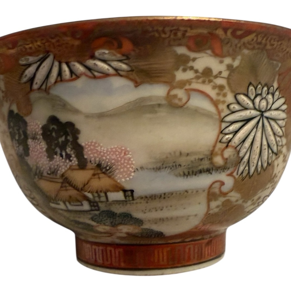 Japanese Kutani Tea Pourer Bowl With Set of  Decorative Ceramic Tea Cups Vintage - Picture 8 of 9